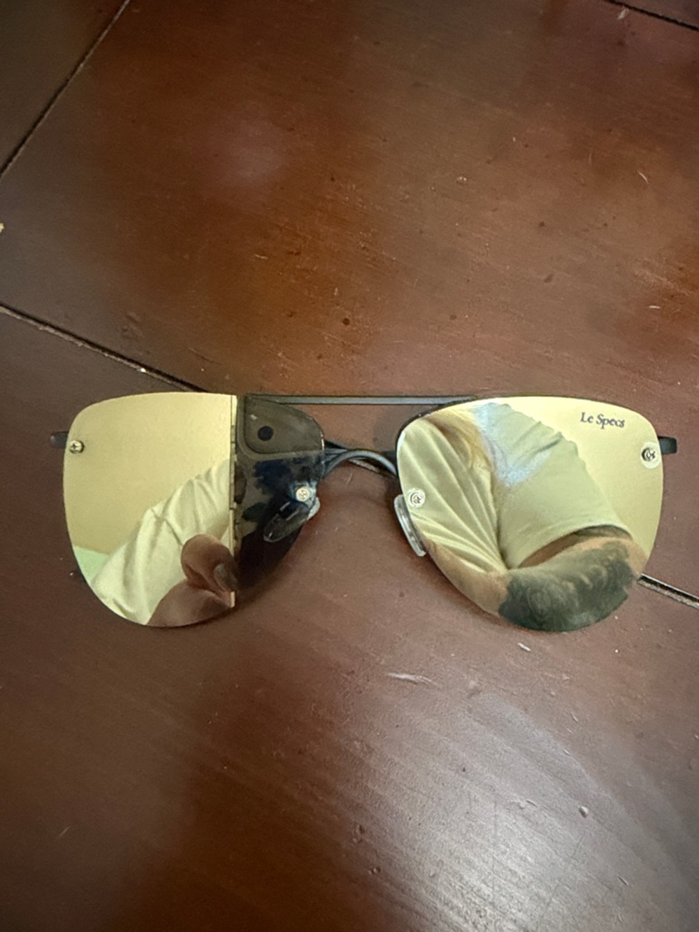 Le Specs Gold Mirrored Rimless Aviator Sunglasses